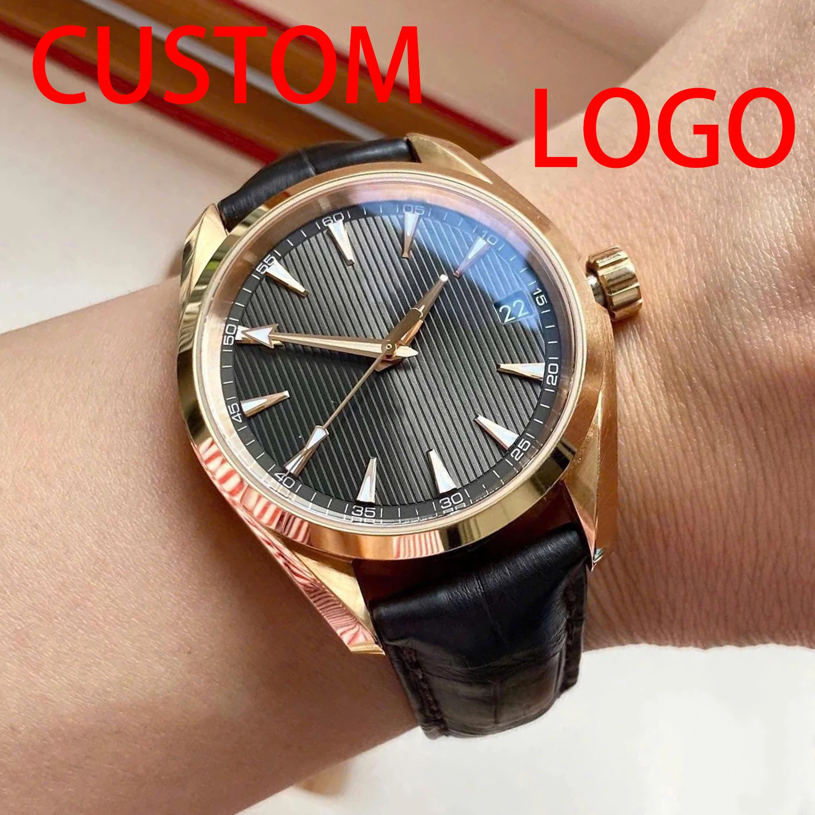 CUSTOM Logo Diy 41mm NH35 Mechanical Automatic Sapphire Gold Hands And Case Luminous Markings Stainless Steel Waterproof Watches
