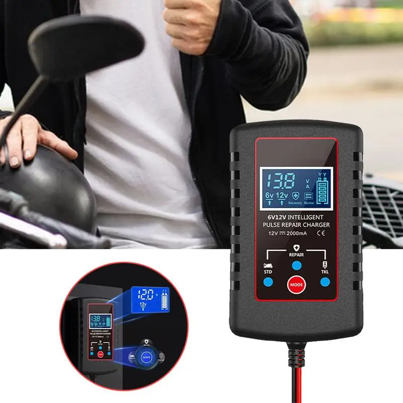 Auto Battery Charger 6V/12V LCD Display Battery Charger Maintainer Fireproof Battery Maintenance Supplies Multifunctional Car