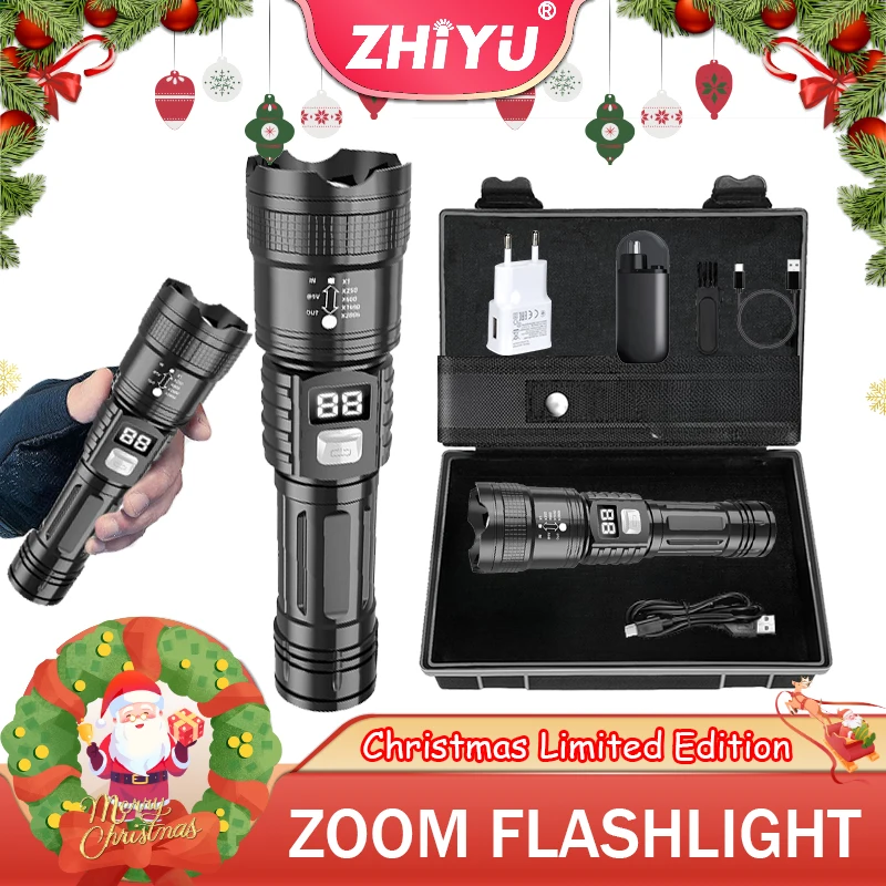 

High Power LED Flashlight USB Rechargeable Zoomable Torch for Outdoor Camping Fishing Flashlight for Christmas Gift Set for Men
