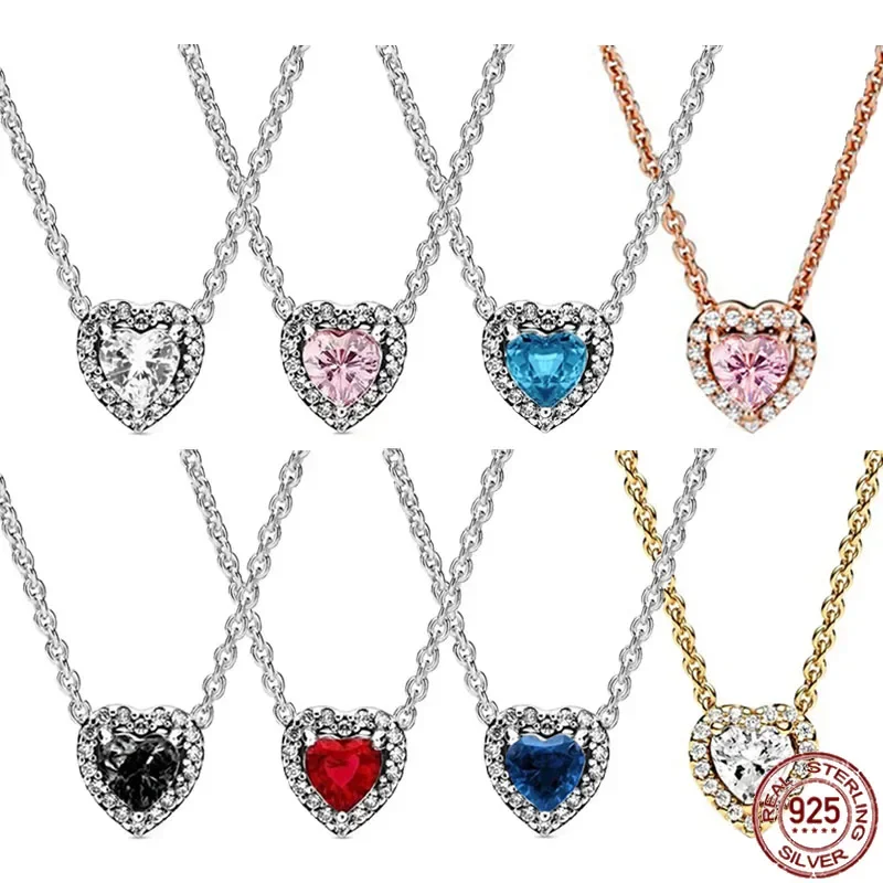 Hot Selling 925 Sterling Silver Classic Various Colors Heart-shaped Series Pendant Necklace Luxury Charm Jewelry Birthday Gifts