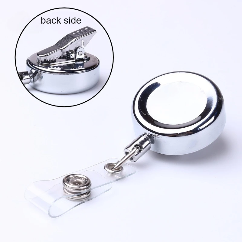 1Pc Metal Retractable Badge Reel Steel Cable Anti-Loss Keychain with Security Clip Extension Reel Badge Holder ID Pass Card Clip