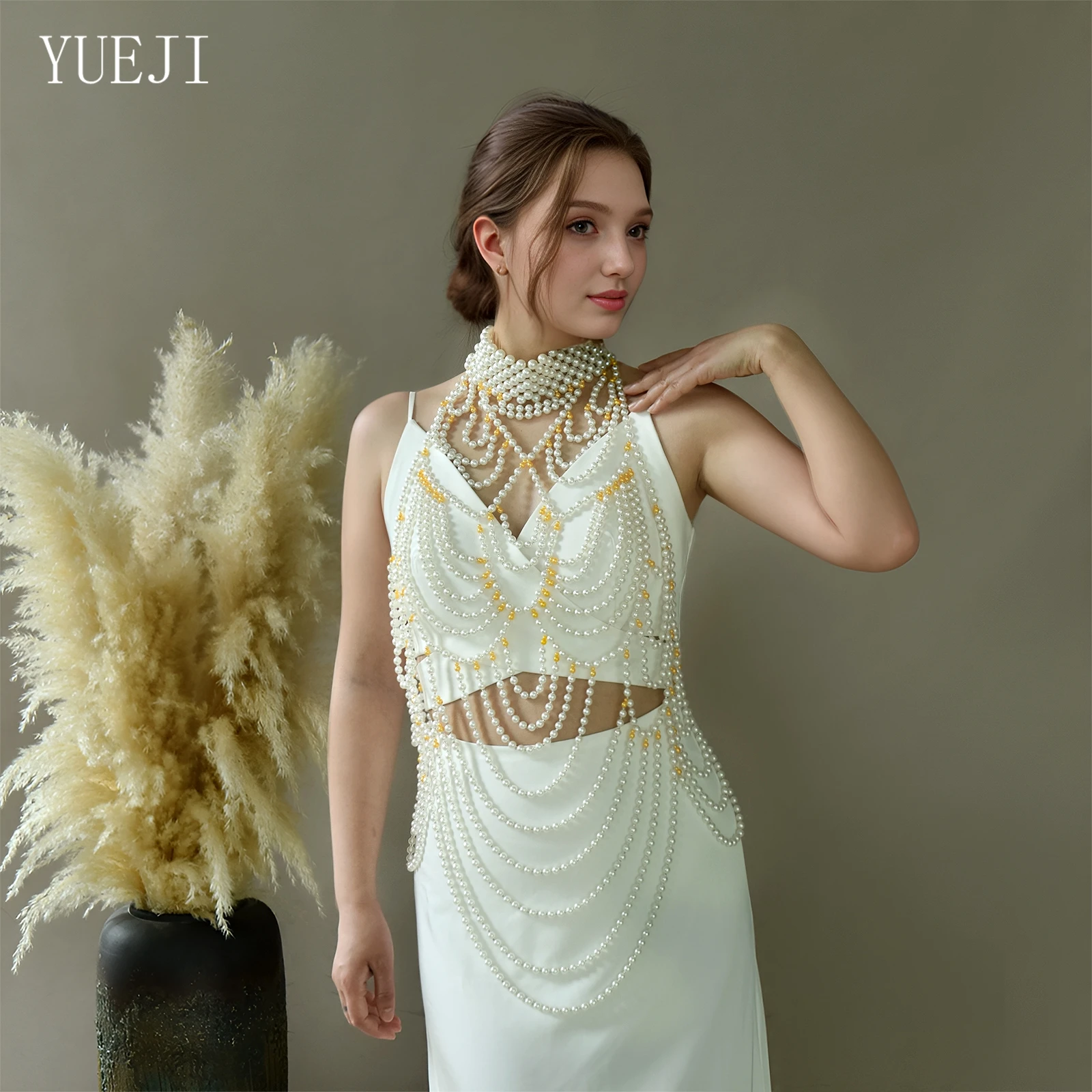 

YUEJI Women's Dress Body Chain Accessories Handmade Beaded Tassel Chain Bride Wedding Dress Decoration Sweater Chain G100