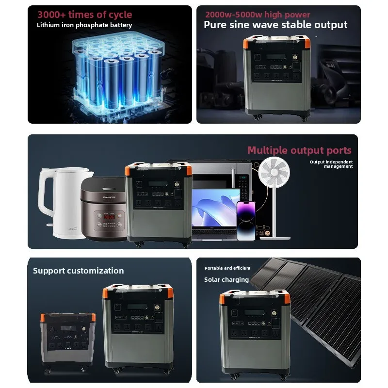 5000W Outdoor Solar Charging Portable Mobile Camping Stall Lithium Iron Phosphate Energy Storage Power Supply Wholesale