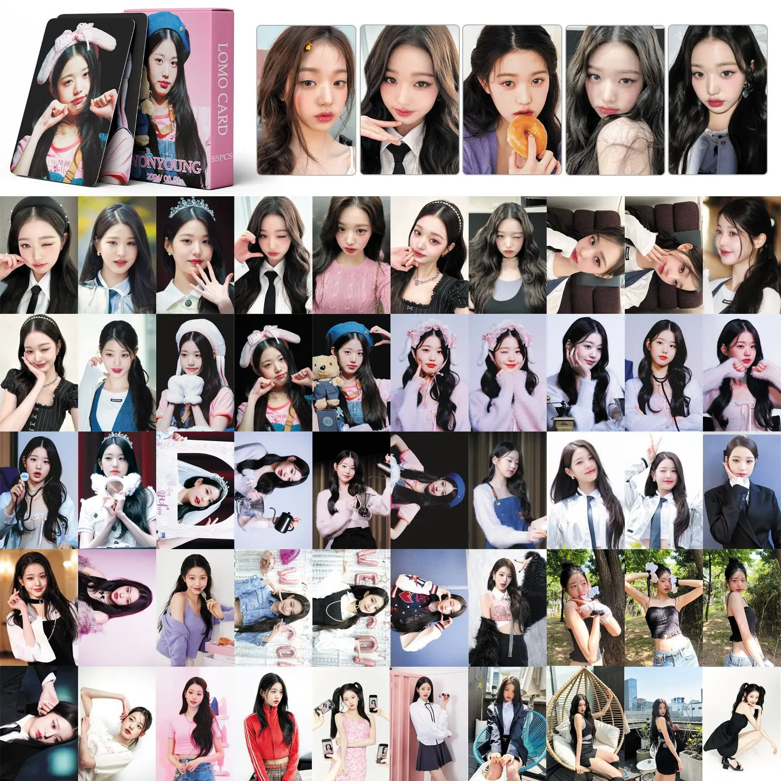 55pcs K-POP Idol Wonyoung Personal Photocards Boxed Card Two-sides Printing Copper Paper Waterproof Film LOMO CARDS Fans Gifts