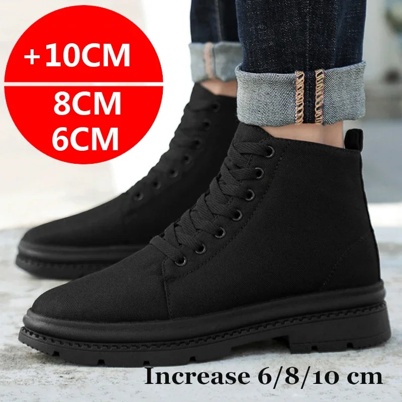 Men Boots Elevator Shoes Hidden Heels Canvas Heightening Shoes For Man Increase Insole 10CM 8CM 6CM Sports Casual Height Shoes