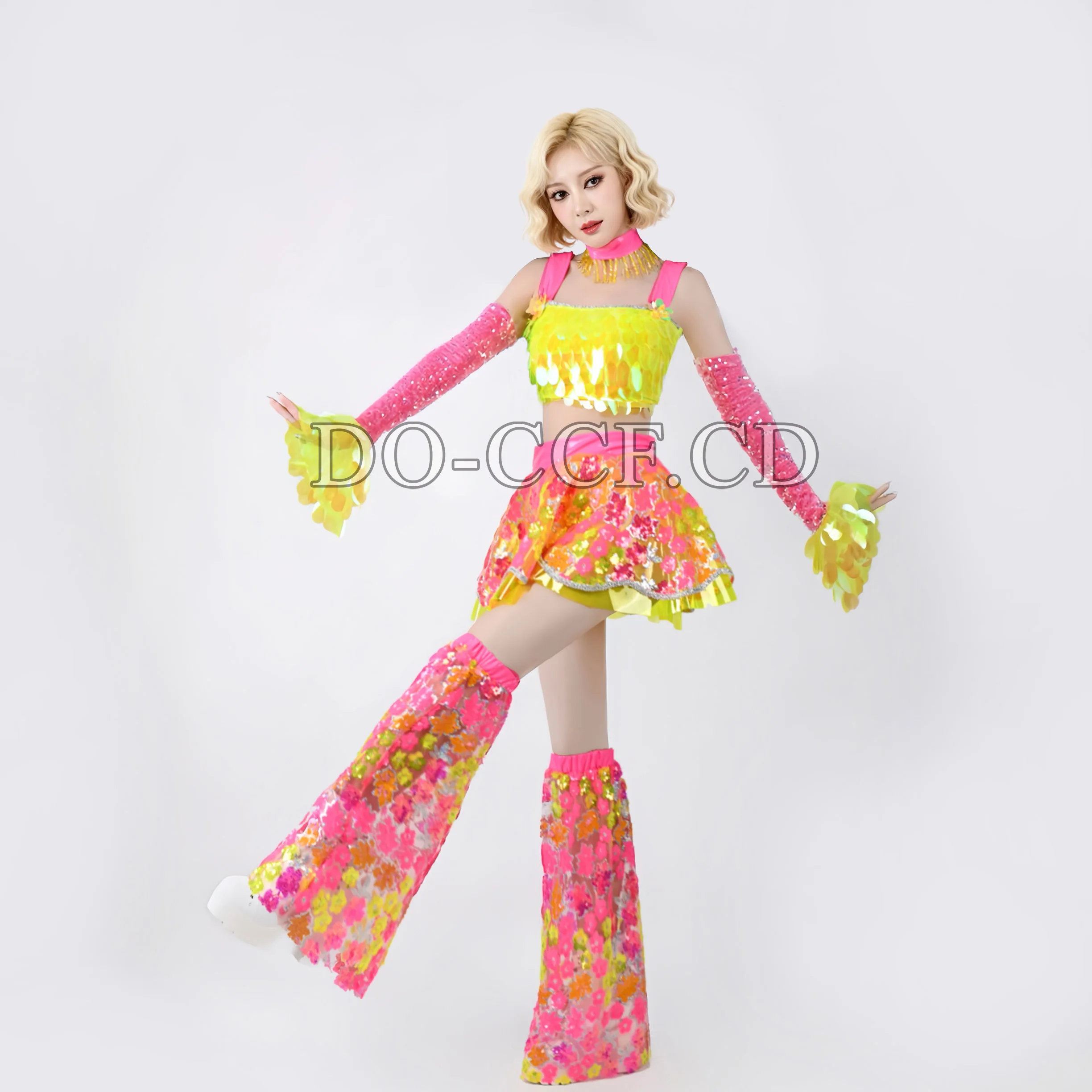 2025 مثير جوجو ملابس رقص الأصفر الوردي الفلورسنت الترتر أداء دعوى فتاة الإستعراض المرحلة ارتداء ملهى ليلي ملابس الحفلات الهذيان #4