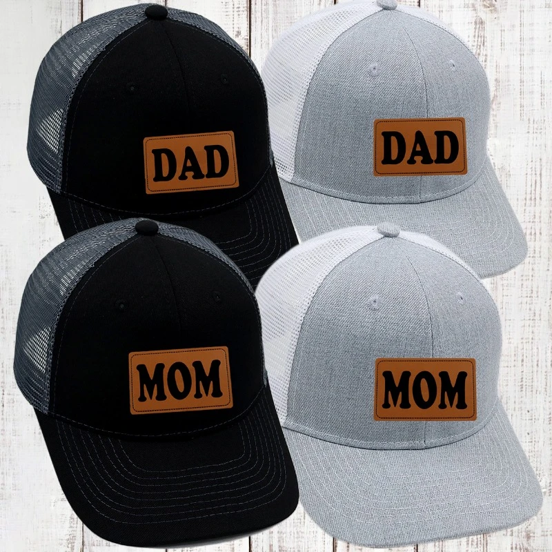 

New Mom and Dad Leather Label Decorative Truck Driver Hat Spring and Summer Mesh Breathable Adjustable Baseball Cap Gorras