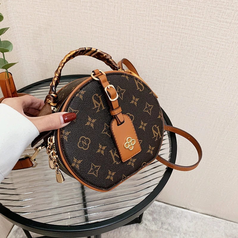 Designer Luxury Bags Old Flower Silk Scarf Small Round Women\'s Bag 2023 New Vintage Print Handheld Shoulder Bag Crossbody Bags