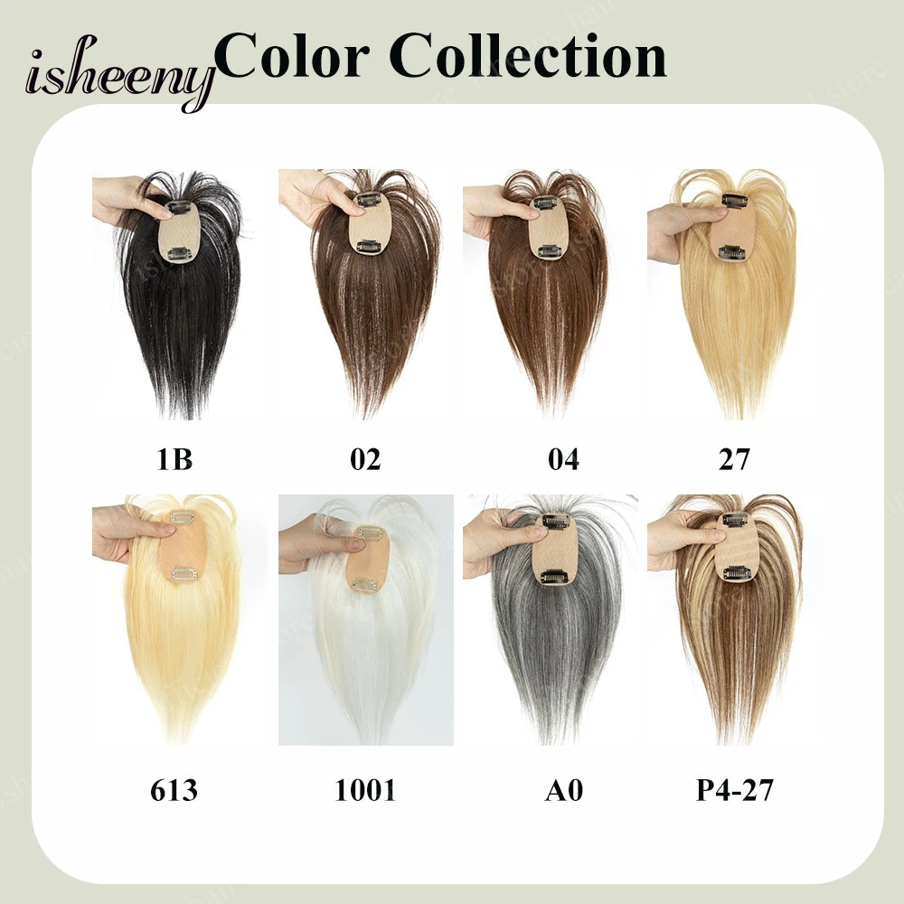 أغطية شعر بشري من isheeny مقاس 5 × 9 سم للنساء، جزء علوي رفيع بمشبك مع ثلاثي الأبعاد 360 ° تغطية الانفجارات الهوائية هامش الشعر 8 بوصة-14 بوصة #4