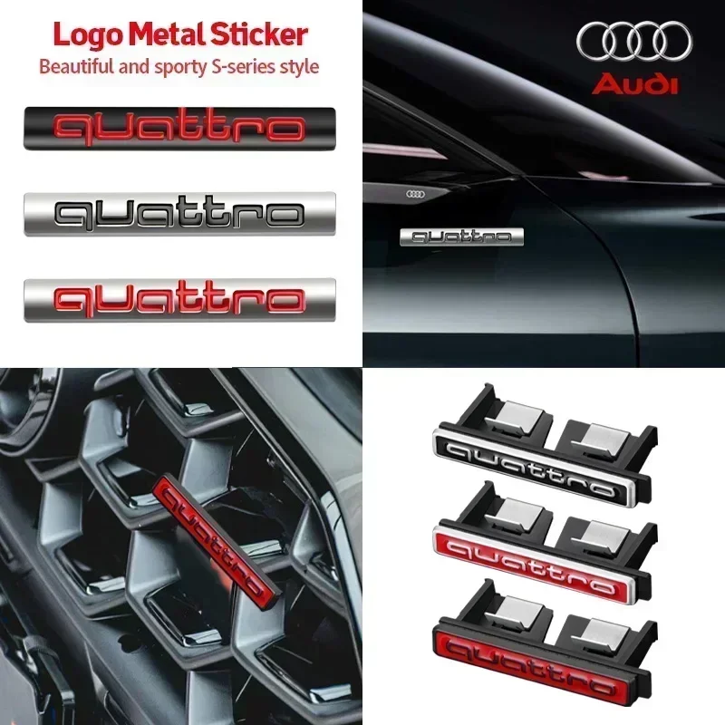 3D Metal QUATTRO Emblem Car Decoration Sticker Auto Accessories For Audi A4 B8 B6 B9 B7 A3 8P 8V 8L A6 C7 C6 C5 Q5 A5 Q7 A1 Q3