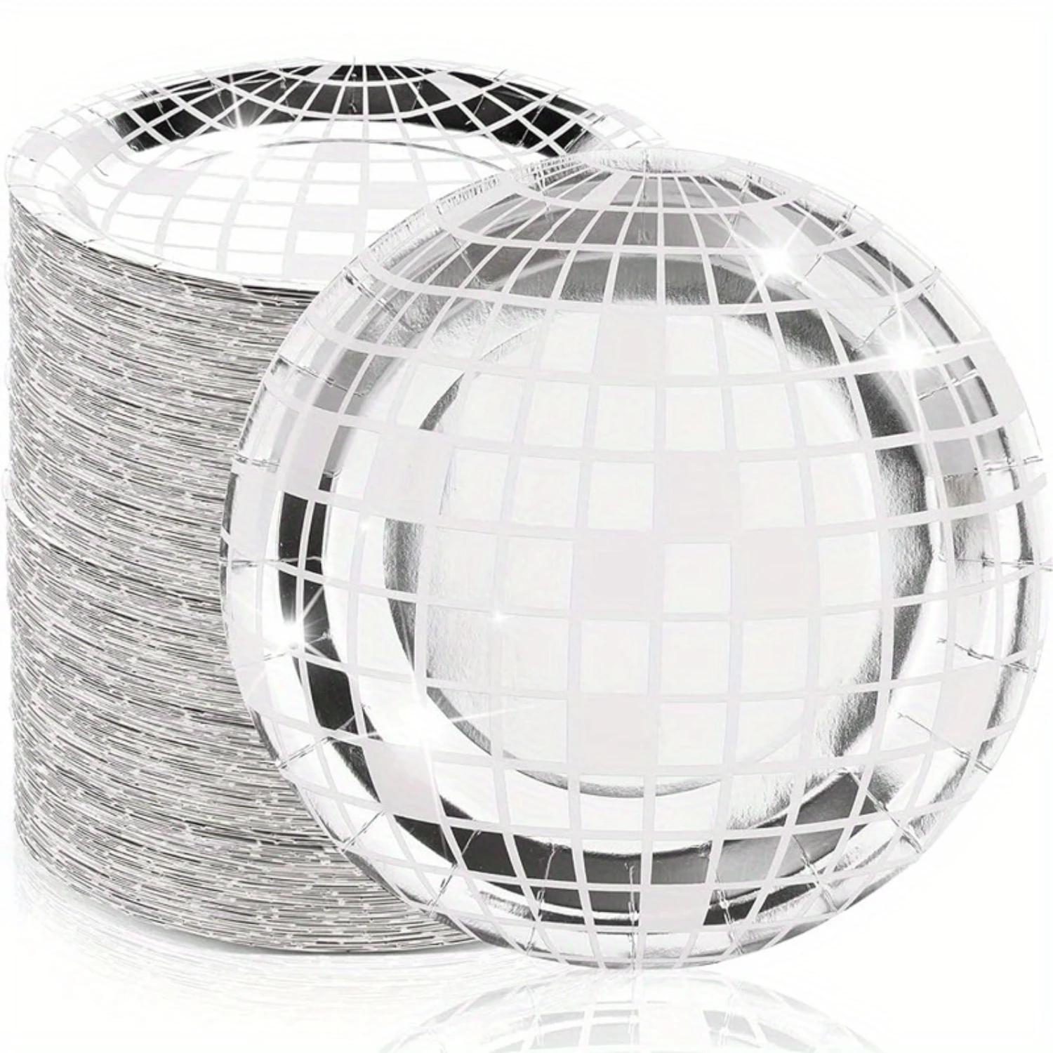 

50ct Shimmering Disco Ball Paper Dinner Plates - Premium Quality, Disposable & Groovy - Perfect for 70s Themed Birthday, Bachelo