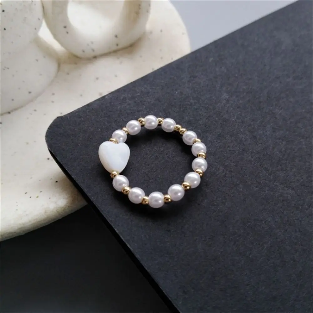 Romantic Luxury Wedding Gift Jewelry Heart Shape Imitation Pearl Ring Adjustable