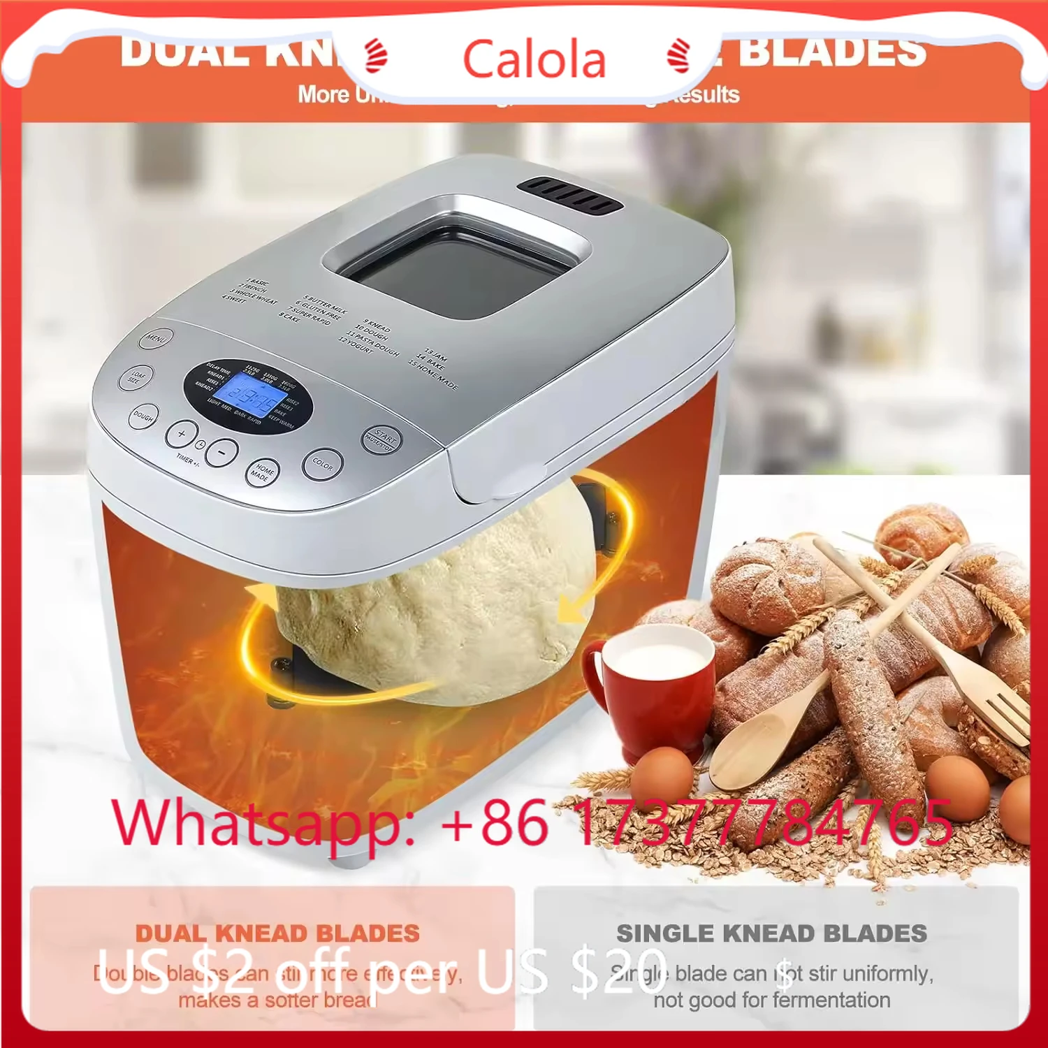 

Multifunctional Home Automatic Bread Maker Rice Cooker Toaster Detachable Nut Dispenser Large Capacity