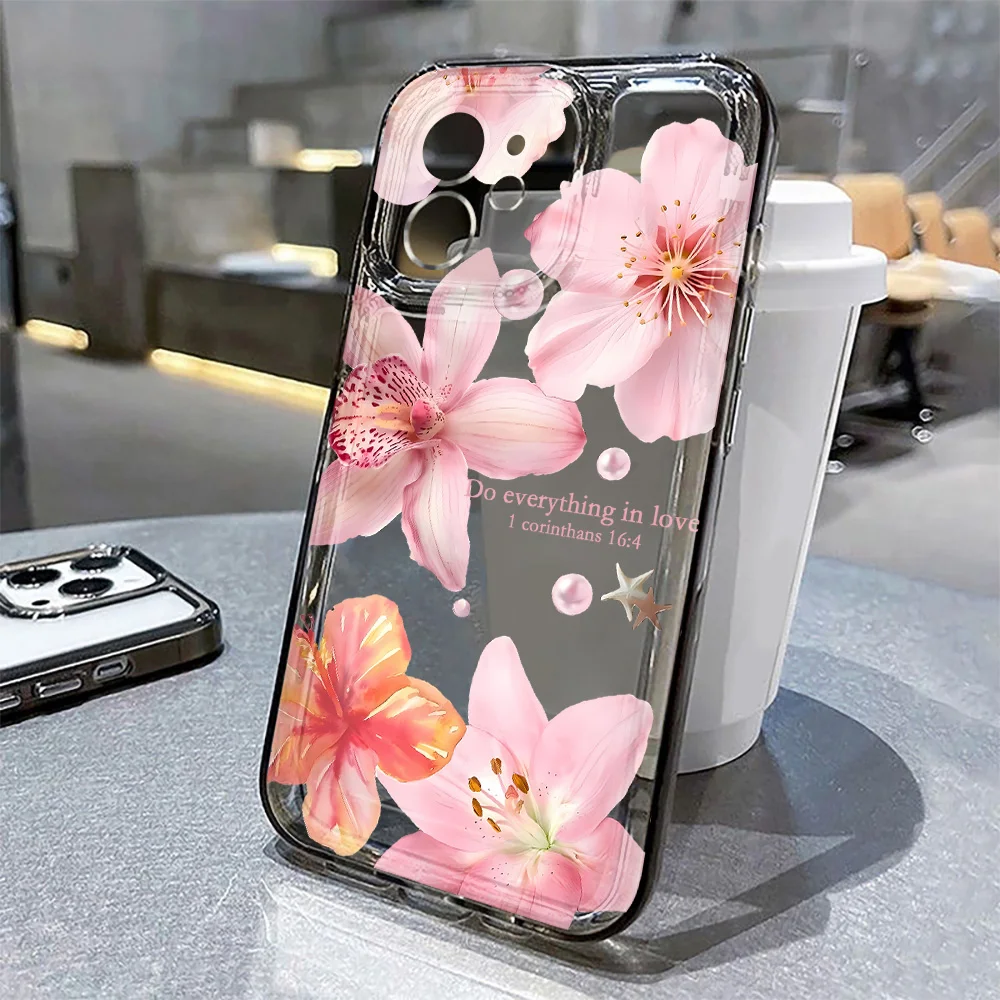 Hibiskusblüten-Handyhülle für iPhone 16 Pro Max 16e 15 Plus 13 14 11 12 Pro XS Max XR X 7 8 SE 2020 Hüllen Klare Blumenabdeckung