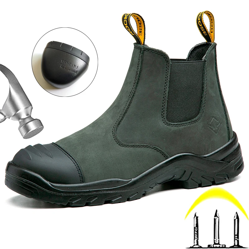 2025 nuevas botas de seguridad para el trabajo para hombres zapatos con punta de acero botas Chelsea de cuero genuino zapatos indestructibles a prueba de pinchazos impermeables