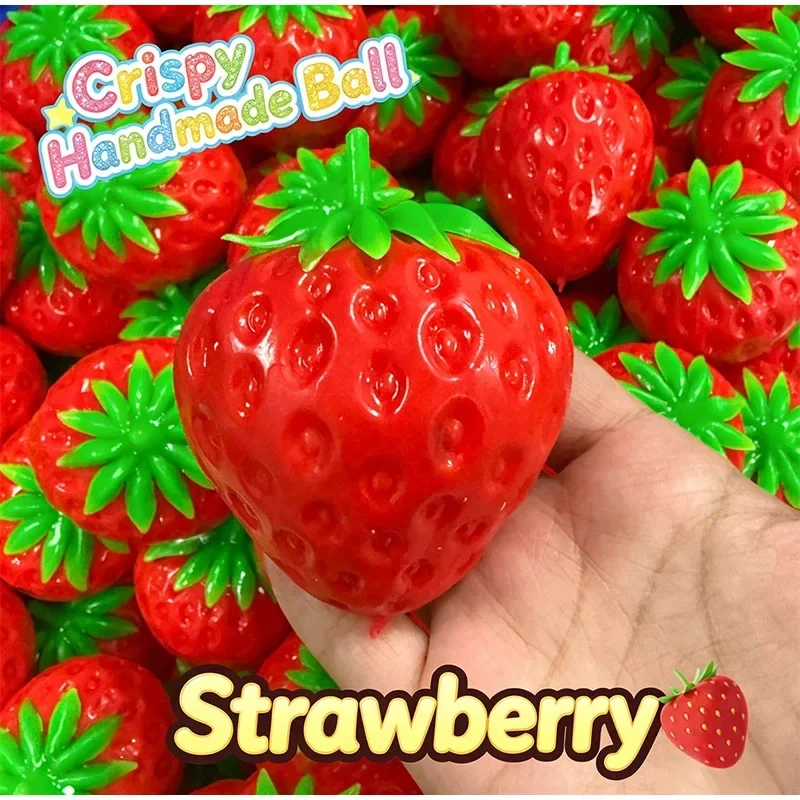 Handmade Crispy Strawberry Squishy Squeeze Fruit ASMR Crunch Stress Relief Fidget Ball Soft Decompression Adults Squeeze Gift