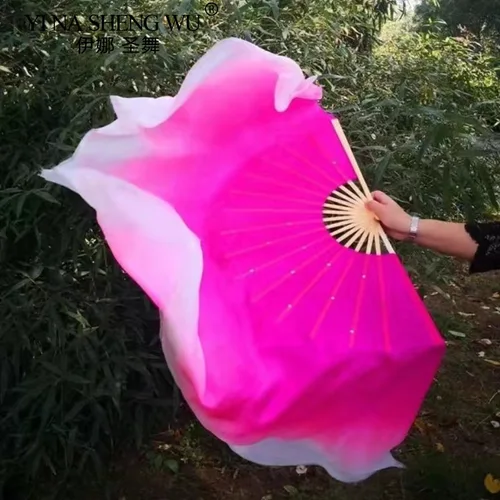 Imagen 2 del producto Abanico para danza del vientre, gradiente de doble cara, Color blanco grande, práctica de bailarina, accesorios de baile, abanico Yangge retorcido, 1 unidad, abanicos de seda de imitación