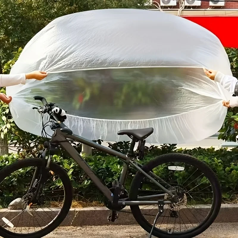 Transparente Plastik-Fahrradabdeckung Tragbarer Outdoor-Schutz für Alle Jahreszeiten Wasserdichter Staub- und UV-Schutz Schneeschutz für Mountainbikes und E-Bikes – Detail 3