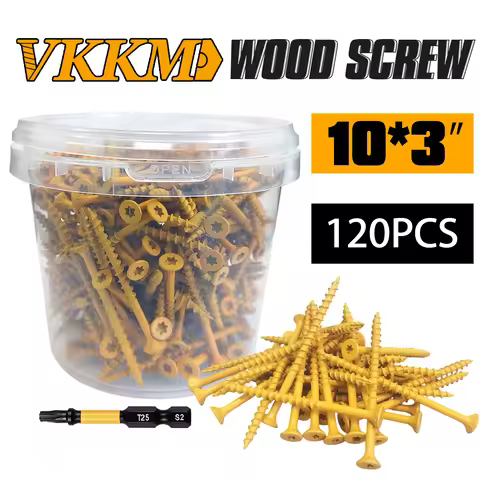 VKKM 120PCS #10x3 Phillips Wood Screws Yellow Coated - Carbon Steel w/ Bonus T25 Bit Deck Screws