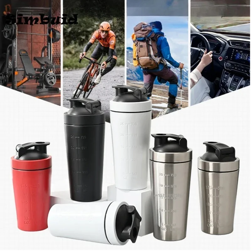 1pcs Stainless Steel Protein Powder Shaker Bottle with Ball Scale Leak Proof for Gym Fitness Sport Whey Shakes Water Cup