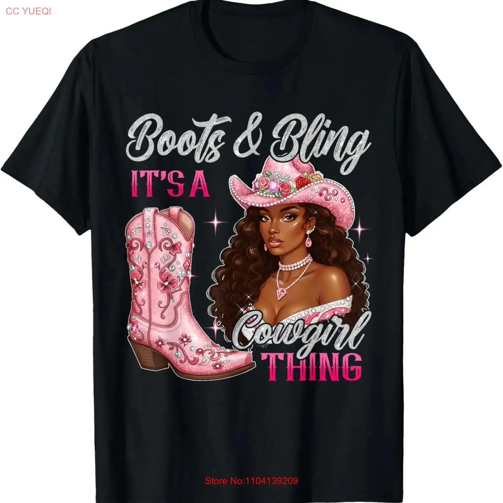 Boots Bling It's A Cowgirl Thing Black Melanin T Shirt vintage Washed homme Slightly designer clothes Versatile Soft Unisex