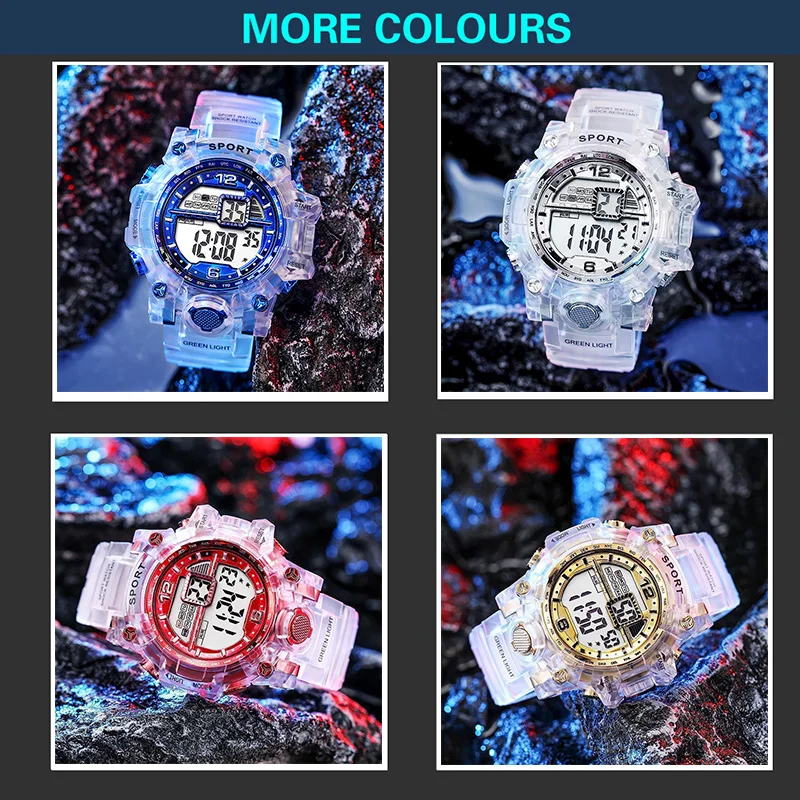 YIKAZE Fashion Digital Watch per donna uomo Luxury Women Sports Watch Design trasparente studente bambino orologio da polso elettronico
