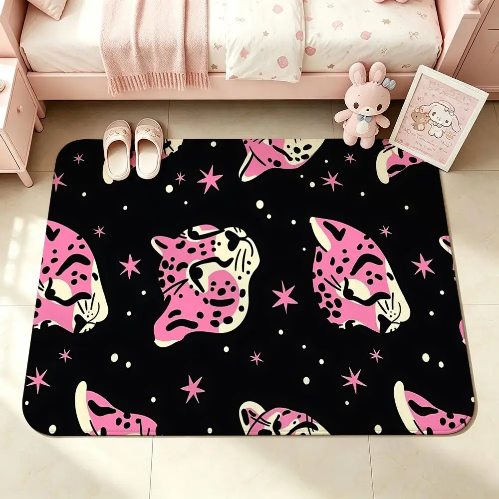 Pattern-Cartoon Leopard PrintS Floor Mat Bedroom Carpet, Bathroom Foot Mat, Doormat, Non-Slip Absorbent Multi-Use