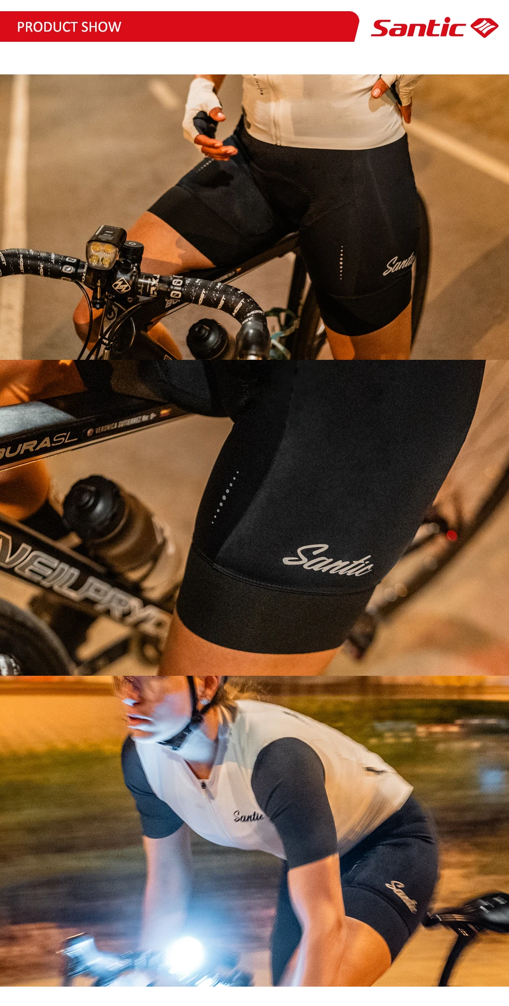 Santic Damen-Radsport-Träger, 8 Stunden, stoßfest, 4D-gepolstertes Trägerhose, kurze Hose, Sommer, atmungsaktiv, Pro, reflektierend, MTB, Straßenrennhose – Detail 12