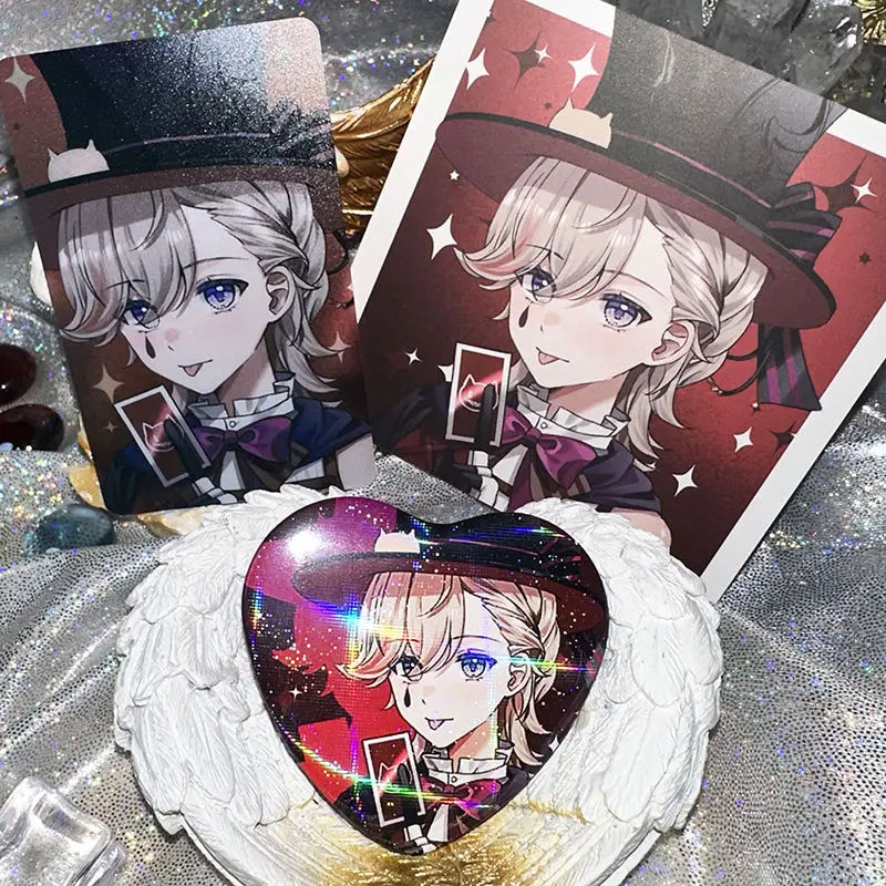 Game Impact Original 3Pcs/Set Fan Works Fontaine Roles Focalors Neuvillette Square Card+Transparent Card+Love Badge Fans Gift