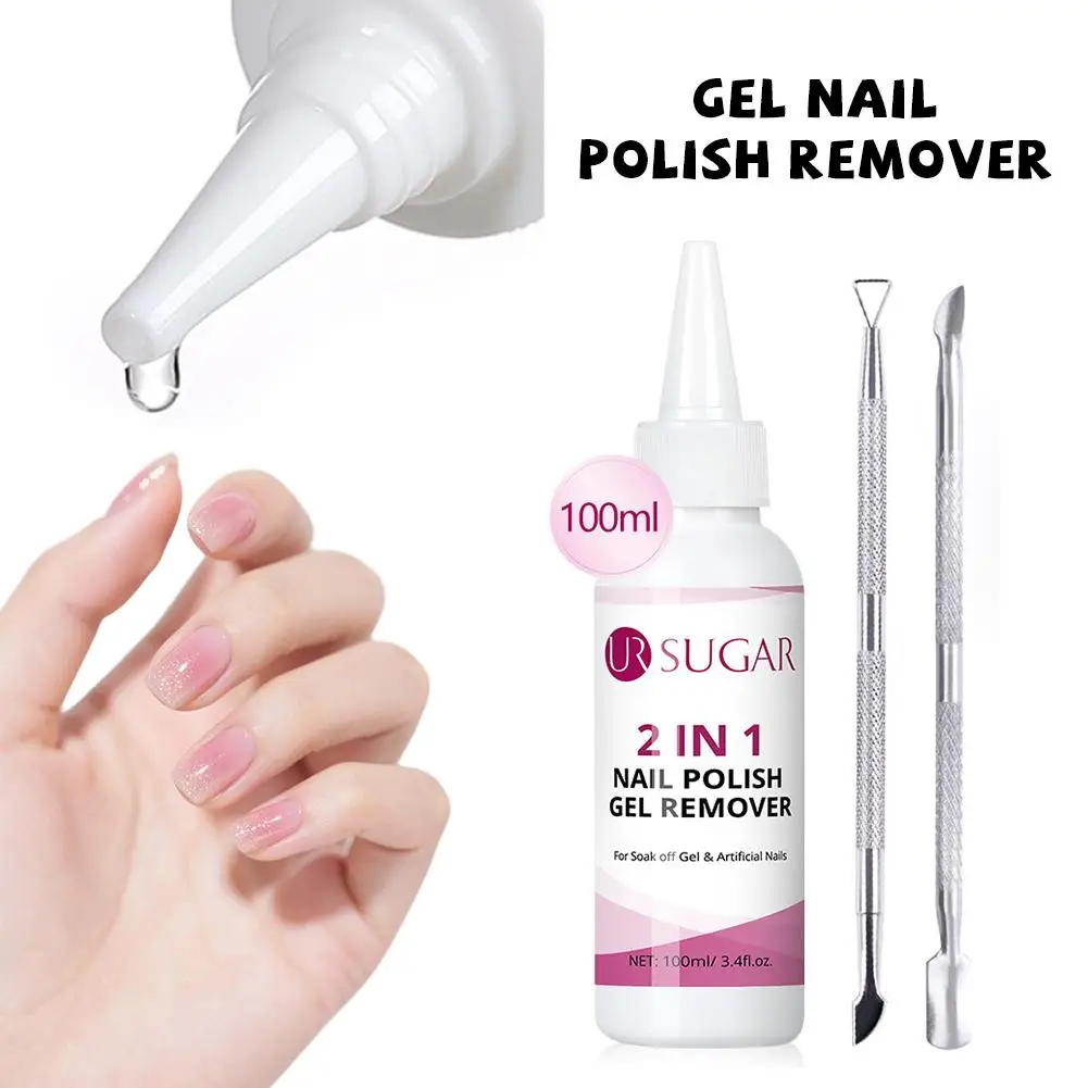 UR SUGAR 2 IN 1 Nail Polish Gel Remover 100ml, Gentle Fast Soak Off Gel Nail Polish Remover, Non-Damaging Nail Cleaner Liquid