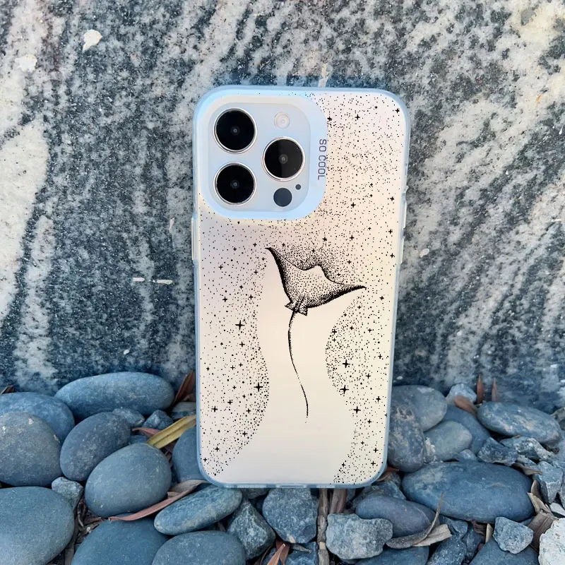 Ozean Tier süße Delphin Meeresschildkröte Malerei Handyhülle für iPhone 17 16 14 15 12 13 Pro Max Plus 13 Mini 11 weiße Laserabdeckung – Detail 1