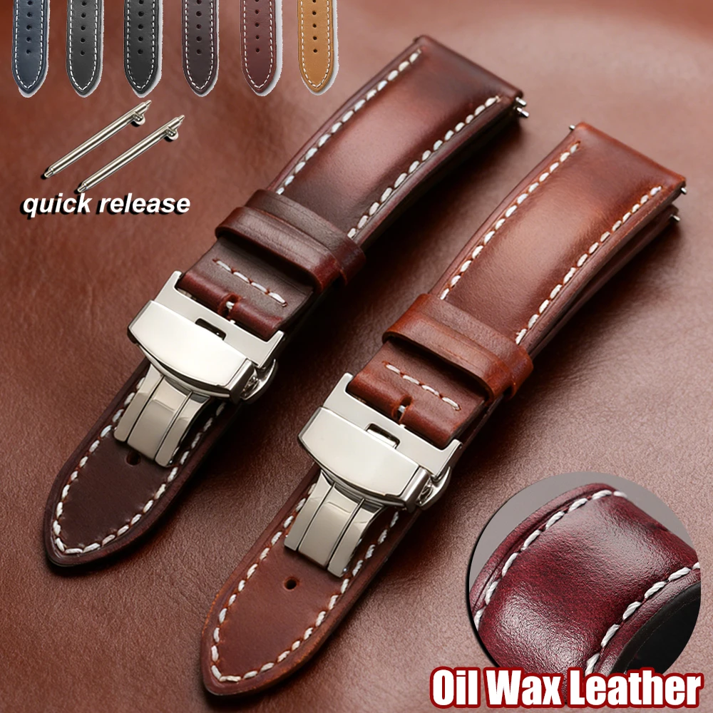 Bracelet de montre en cuir de vache 18mm 20mm 22mm pour Omega pour Seiko bracelets rétro bracelet de montre à dégagement rapide pour Samsung Galaxy Watch 8/7/6/5/4