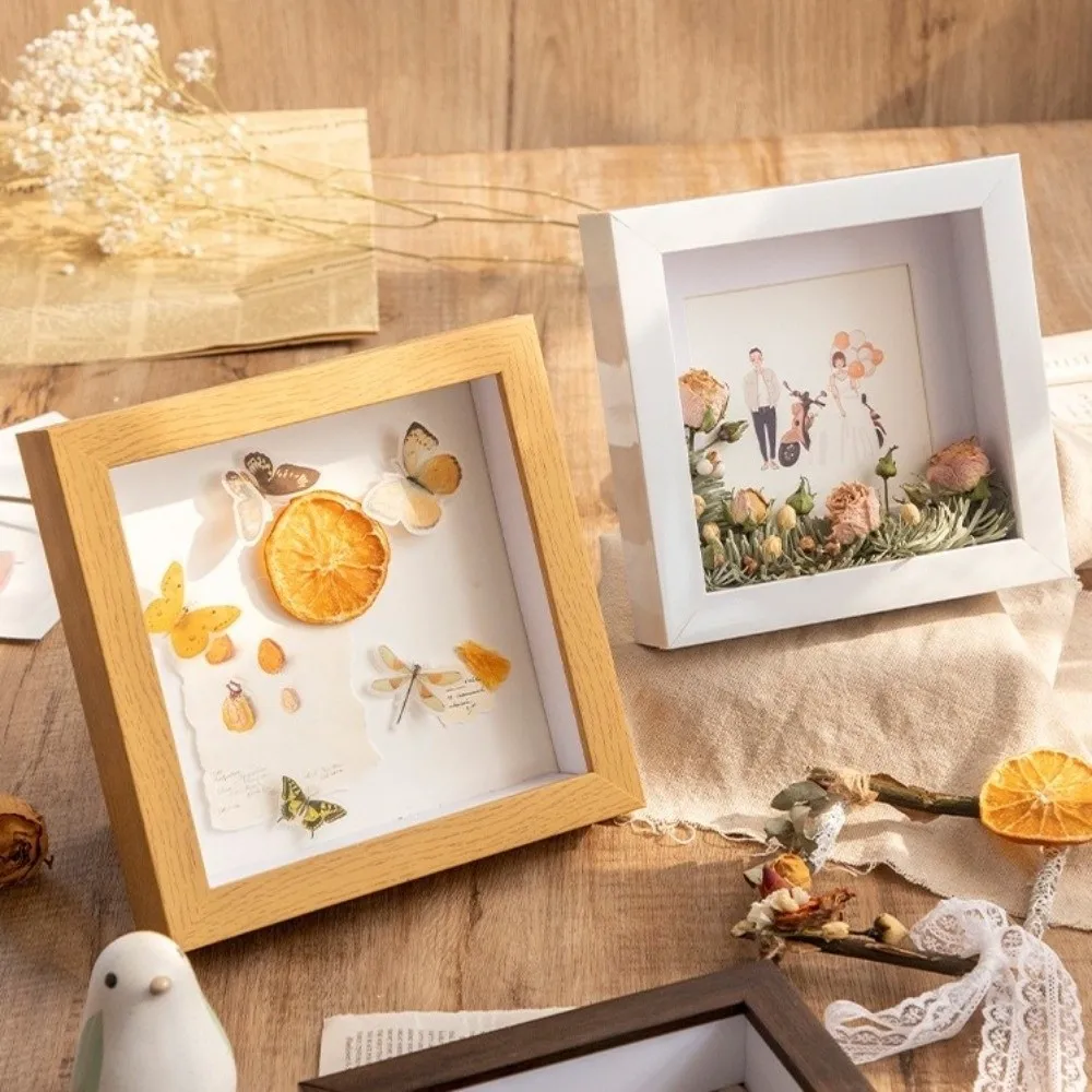 Wooden 3D Picture Frames Depth 3cm Square 6/8/10in DIY Photo Frame Handmade Specimen Display Home Decor Holder for Dried Flower