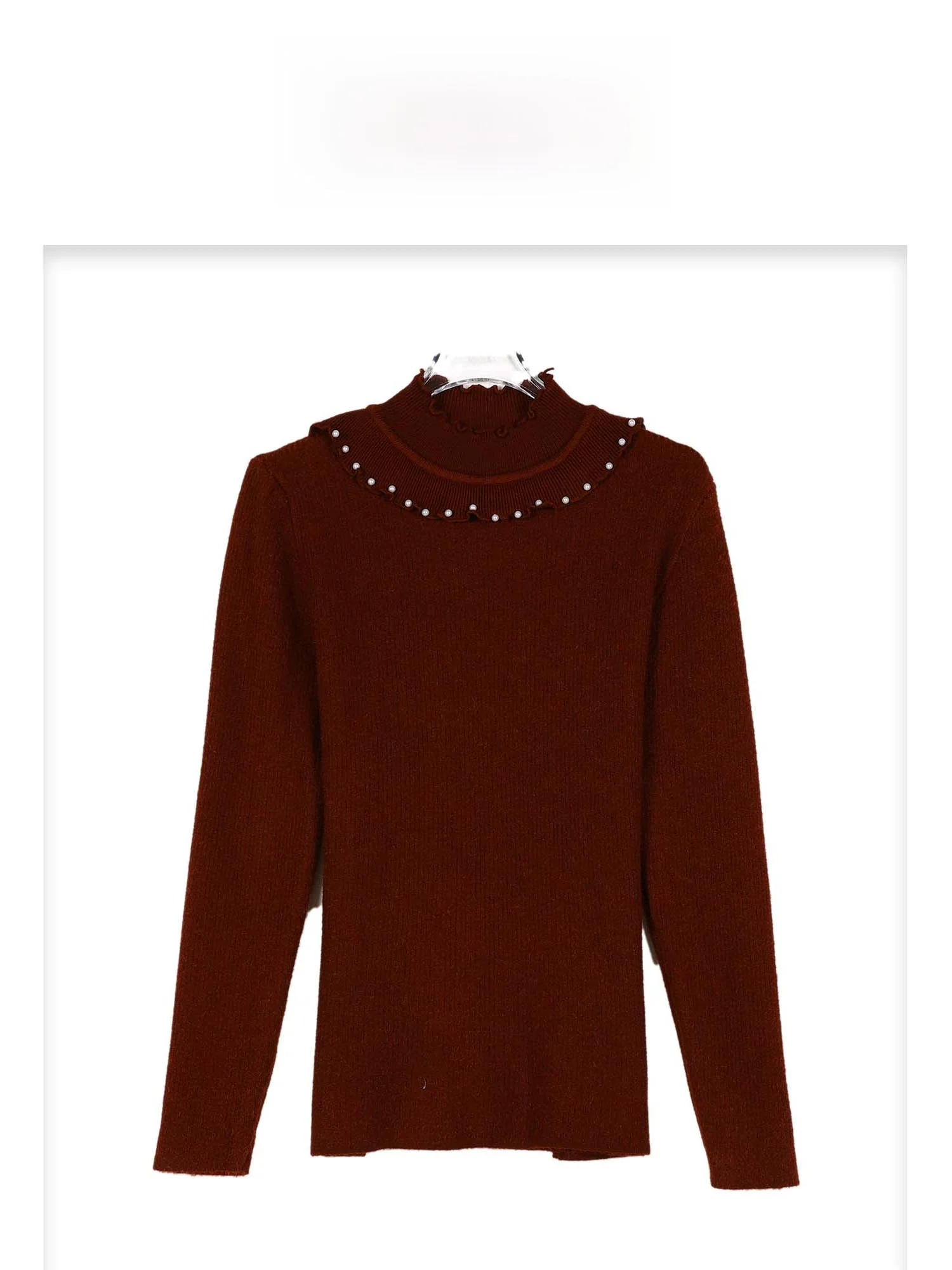 

eila 2025 Winter Thiened Pearl f-High Collar Sweater Wooden Design Commute Sle Women's Inner Wear Fce Knitwear