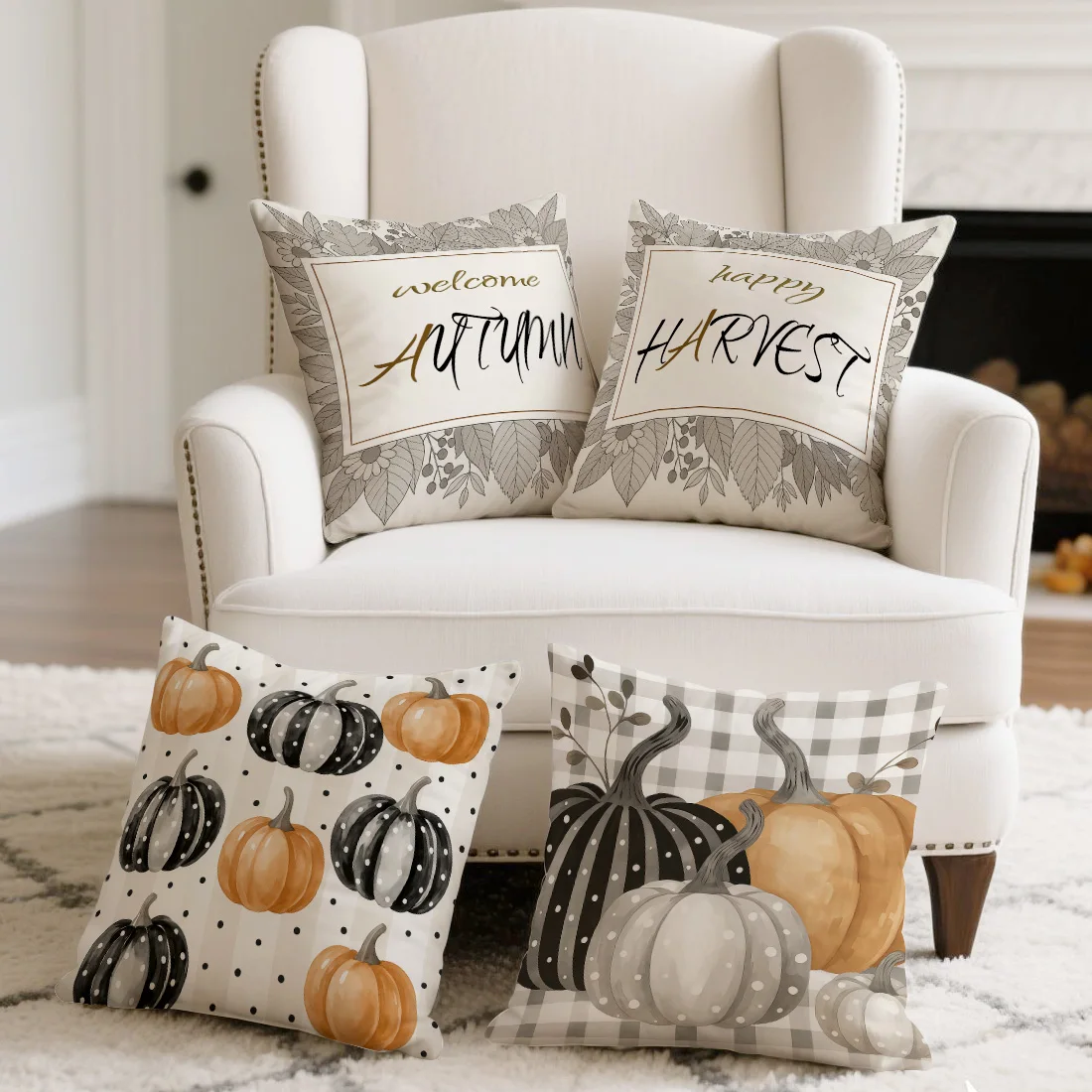 

Autumn Flower Pumpkin Polka Pillowcase Printed Polyester 45x45cm Throw Pillowcover Decorative Sofa Cushion Pillowslip Home Decor