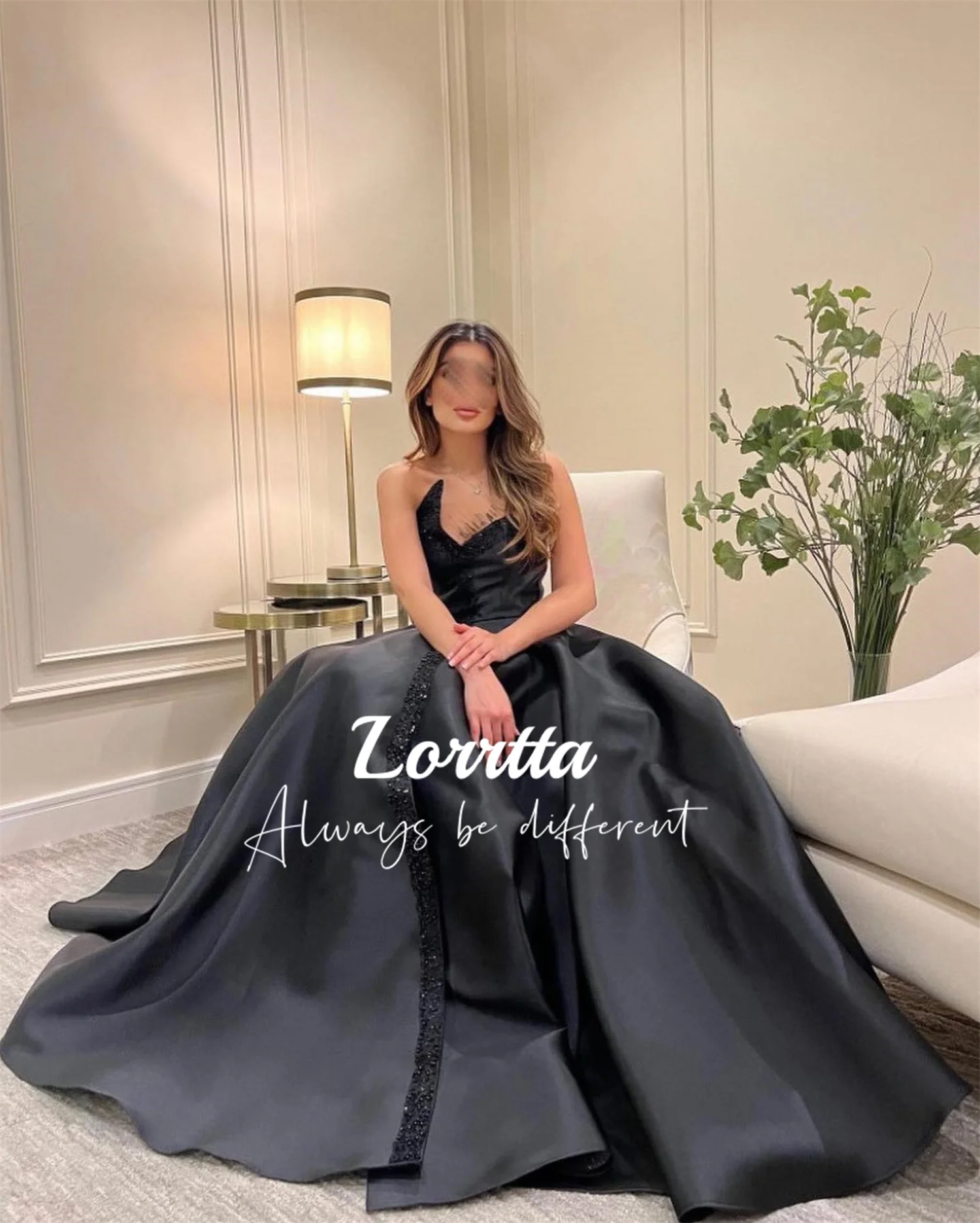 Lorrtta vestido de noche sin tirantes plisado con cuentas sin mangas, vestido de baile elegante, vestidos de fiesta de lujo para eventos especiales, vestido de Gala de satén