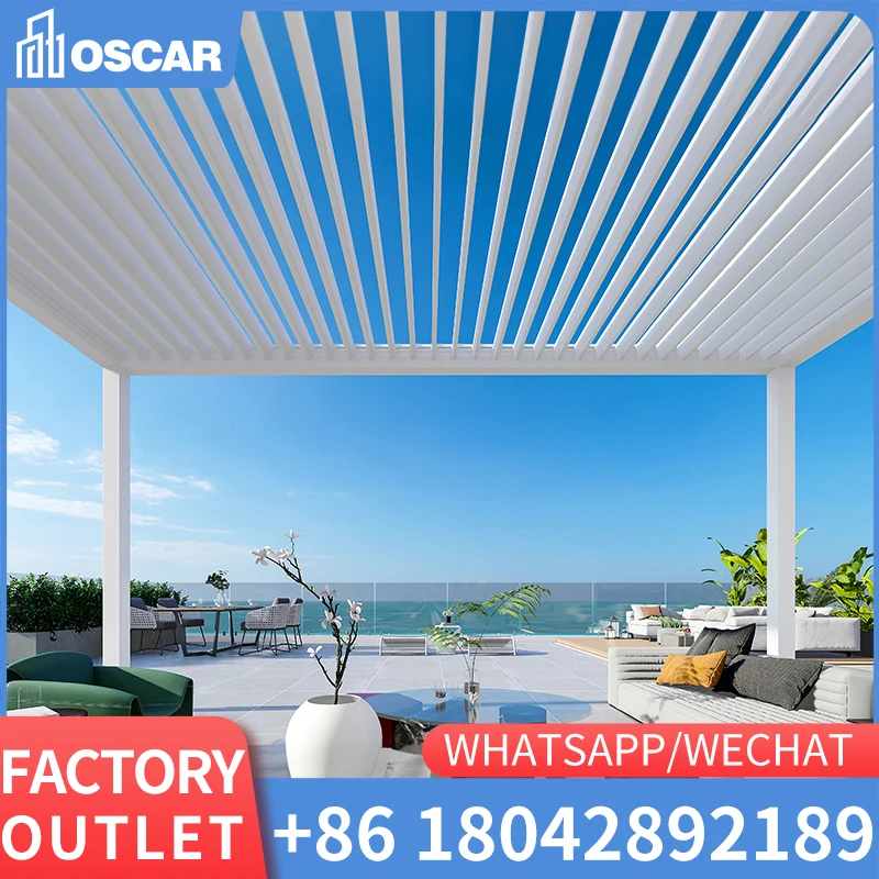 10 Ft. W x 12 Ft. D Wall Mounted Outdoor Motorized Garden Aluminum louvered Pergola