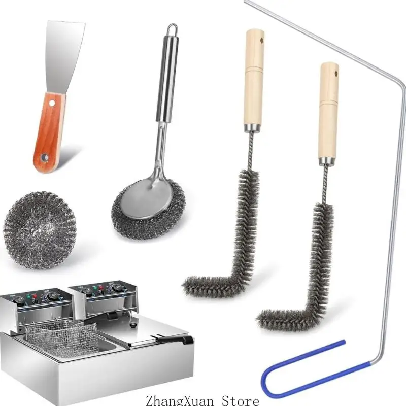 Tiefenölreiniger-Set für gewerbliche Küchen mit Metallschaber, Pad-Bürste, zwei L-förmigen Bürsten und Haken für die – Detail 4