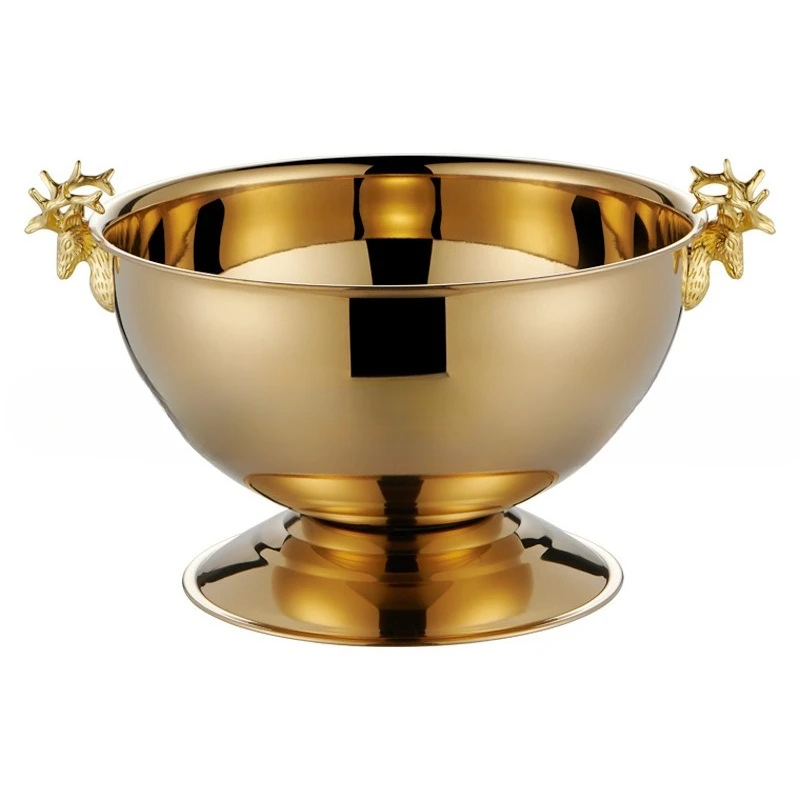 Creative Stainless Steel Deer Head Champagne Creative Red Wine Bucket Ice Double Salad Basin Ornament Ice Bucket