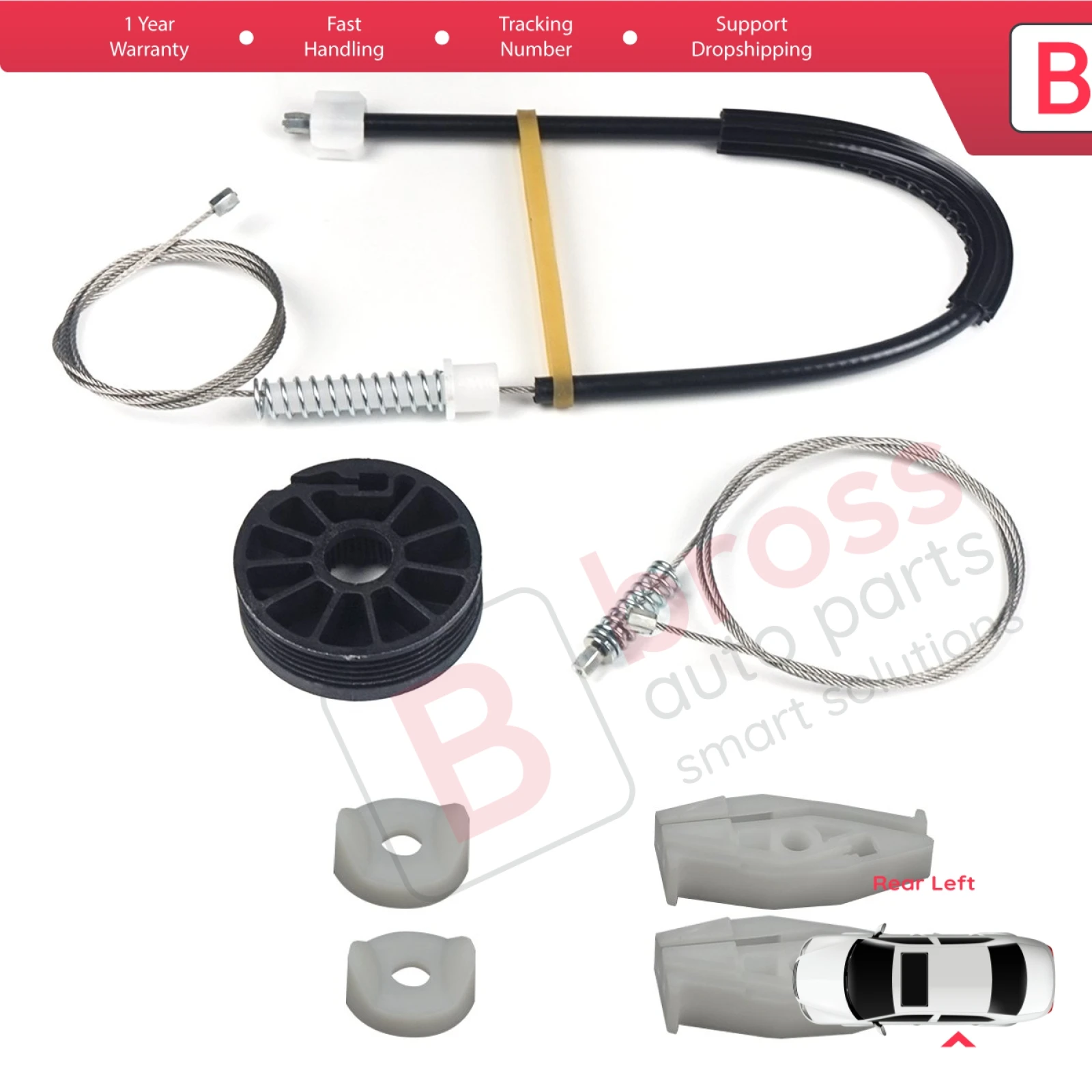 

BWR1157 Electric Window Regulator Repair Kit Rear Left for Renault Megane MK1 EA0/1 1996-2003 Cabrio Convertible CC 7700848450