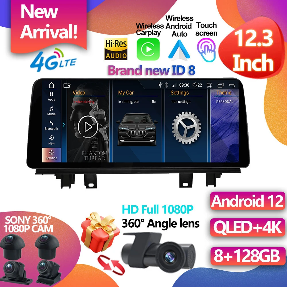 

For BMW X5 F15 X6 F16 2014 - 2017 12.3" Carplay Android 12 System Car Multimedia Screen NBT Navigation GPS Radio BT Audio Stereo