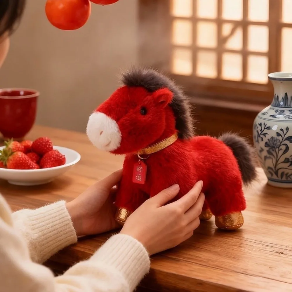 25 cm chanceux poney dessin animé bénédiction cheval en peluche doux rouge zodiaque poney Figurine cheval en peluche poupée nouvel an décorations