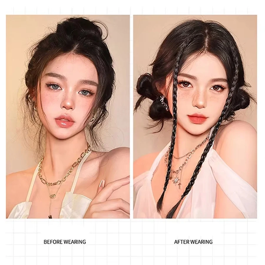Allaosify Synthetic 2pcs Braid Wig With Strong BB Clip Lightweight Box Braid Ponytail Hair Piece for Women for Party Daily