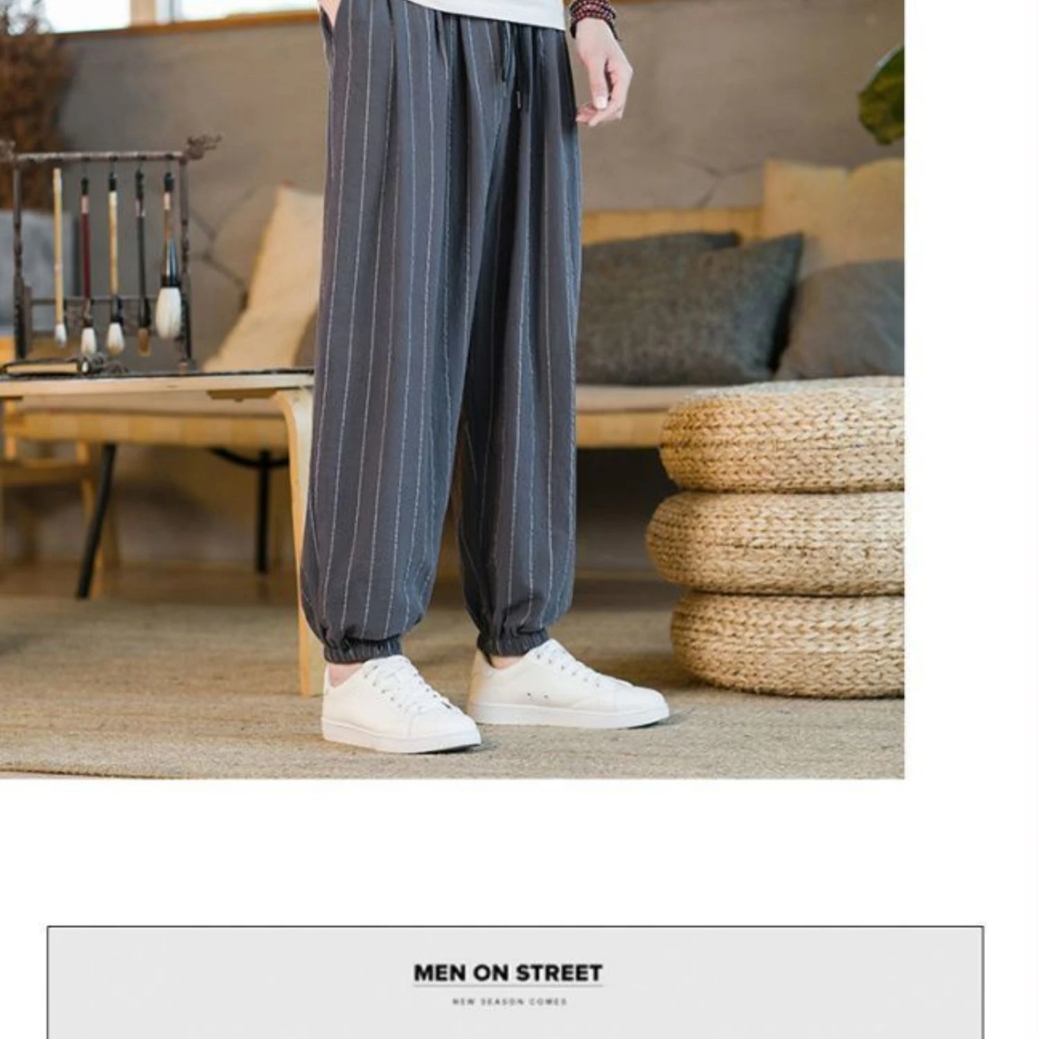 2024 Men Casual Harem Pants Fashion Loose Cotton Linen Wide Leg Pants Men  Plus Size Elastic Waist Pantalones Trousers  A003