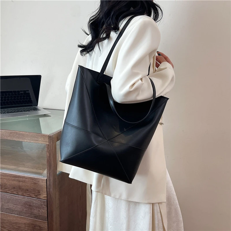 Große Kapazität Tasche Für Frauen Pu Leder Handtasche Designer Eimer Schulter Tasche Weibliche Top Griff Tote Einfache Reisetasche Schwarz – Detail 27
