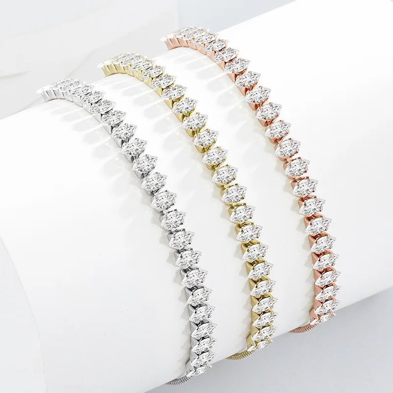 

Marquise Zircon Bracelet Sterling Silver, Adjustable Geometric Link Chain for Women, Luxury Minimalist Stacking Jewelry Gift