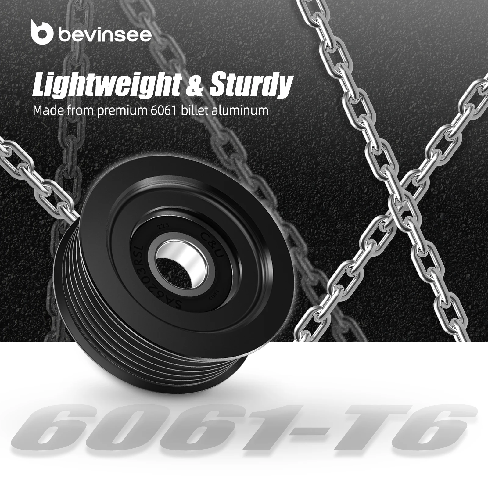 BEVINSEE Aluminum LS 6 Groove Tensioner Pulley Width 23mm for Chevrolet Corvette 5.7L 350 V8 1997-2004