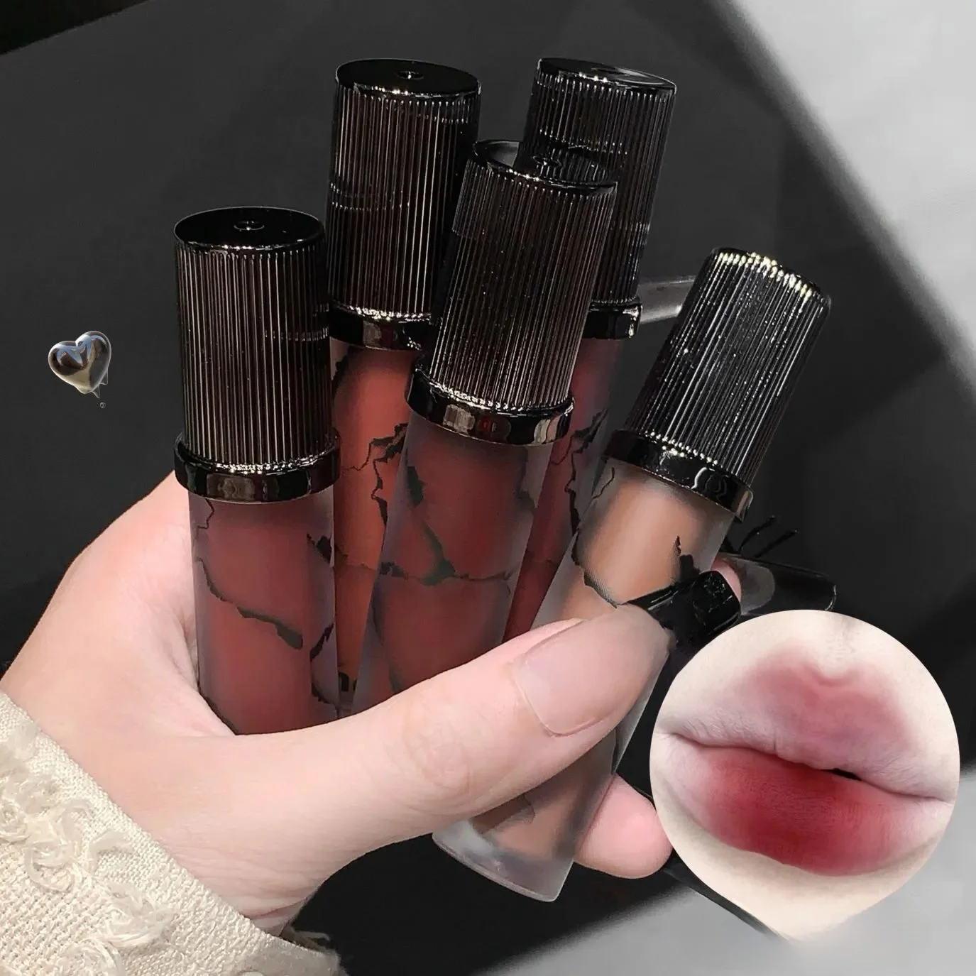 Kakashow Marble Matte Lip Mud Velvet Soft Fog Lip Tint Long Lasting Non Stick Cup Lip Cosmetics