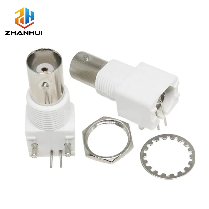 5pcs BNC Female Right Angle Panel Mount Connector - White Plastic PCB Bulkhead Jack with Nut for Coaxial Cable