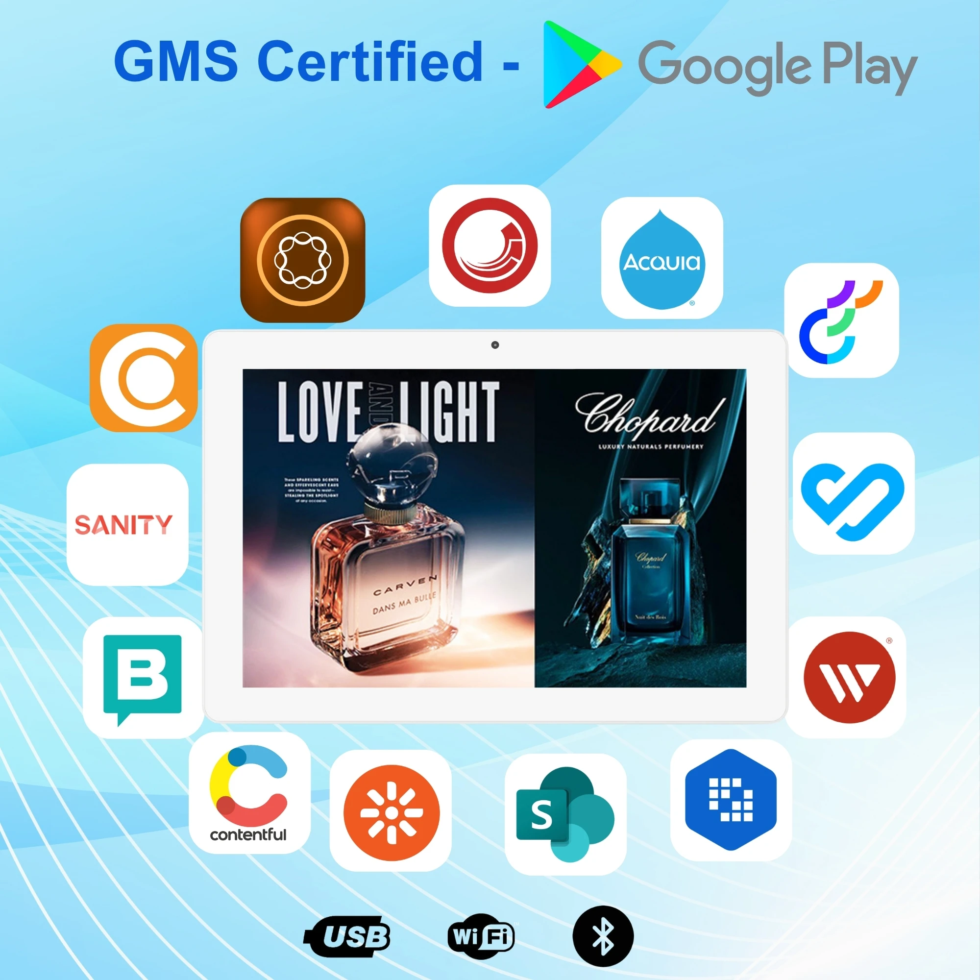 WF1028T Wall Mount Digital Signage 10.1 Inch Touch Screen Android 11 2+16GB POE Optional Battery Tablet for Advertising Display